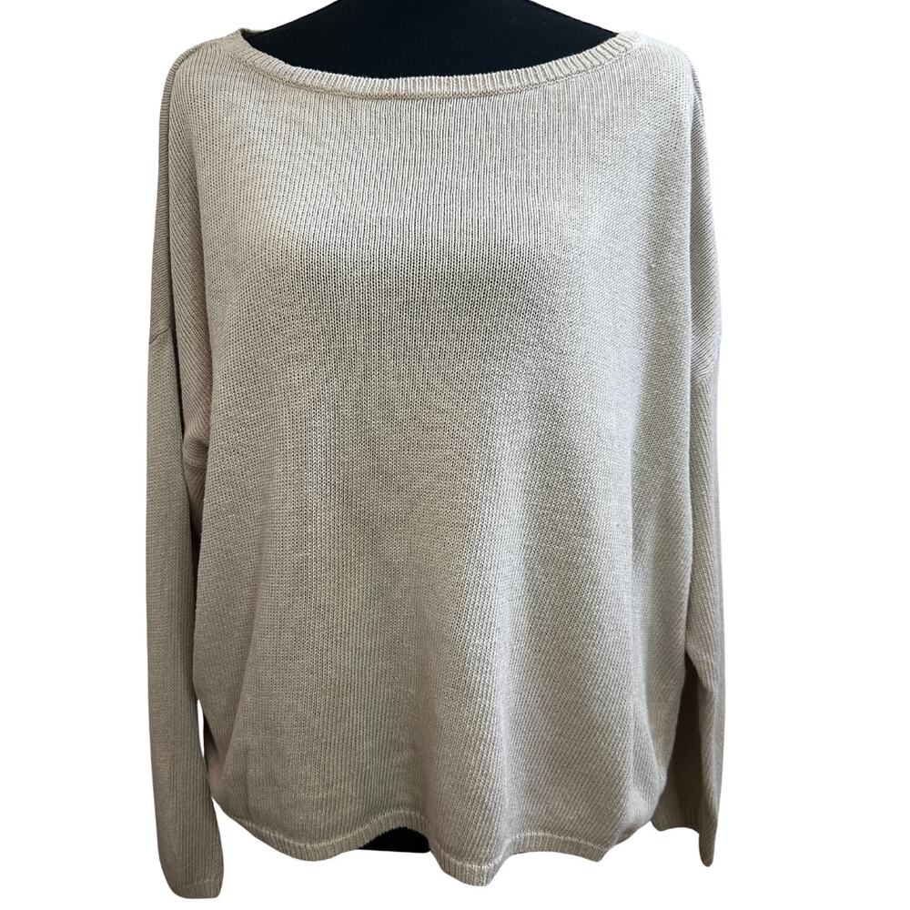 Eileen Fisher Organic Linen Cotton Boat Neck Sweater Large